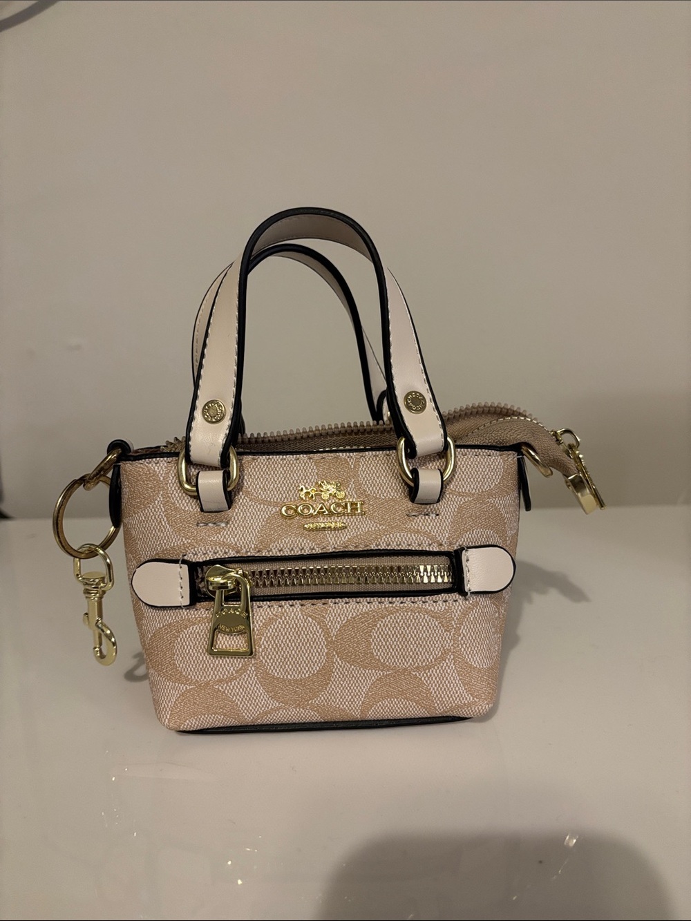 Coach Mini Tote in Beige and Blush Signature Jacquard